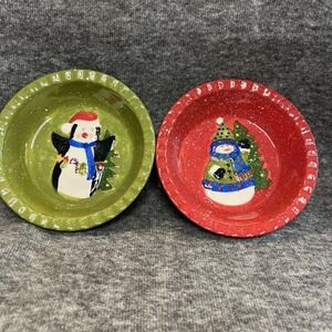 Lot‎ of 2 Gibson Debi Hron 2009 Christmas Holiday Bowls Snowman Penguin